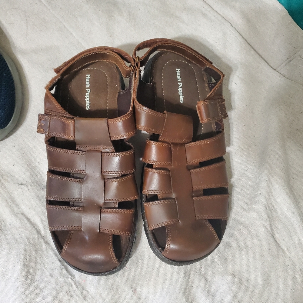 NWOT Hush Puppies Mens Tan Leather Sandals Size 11
